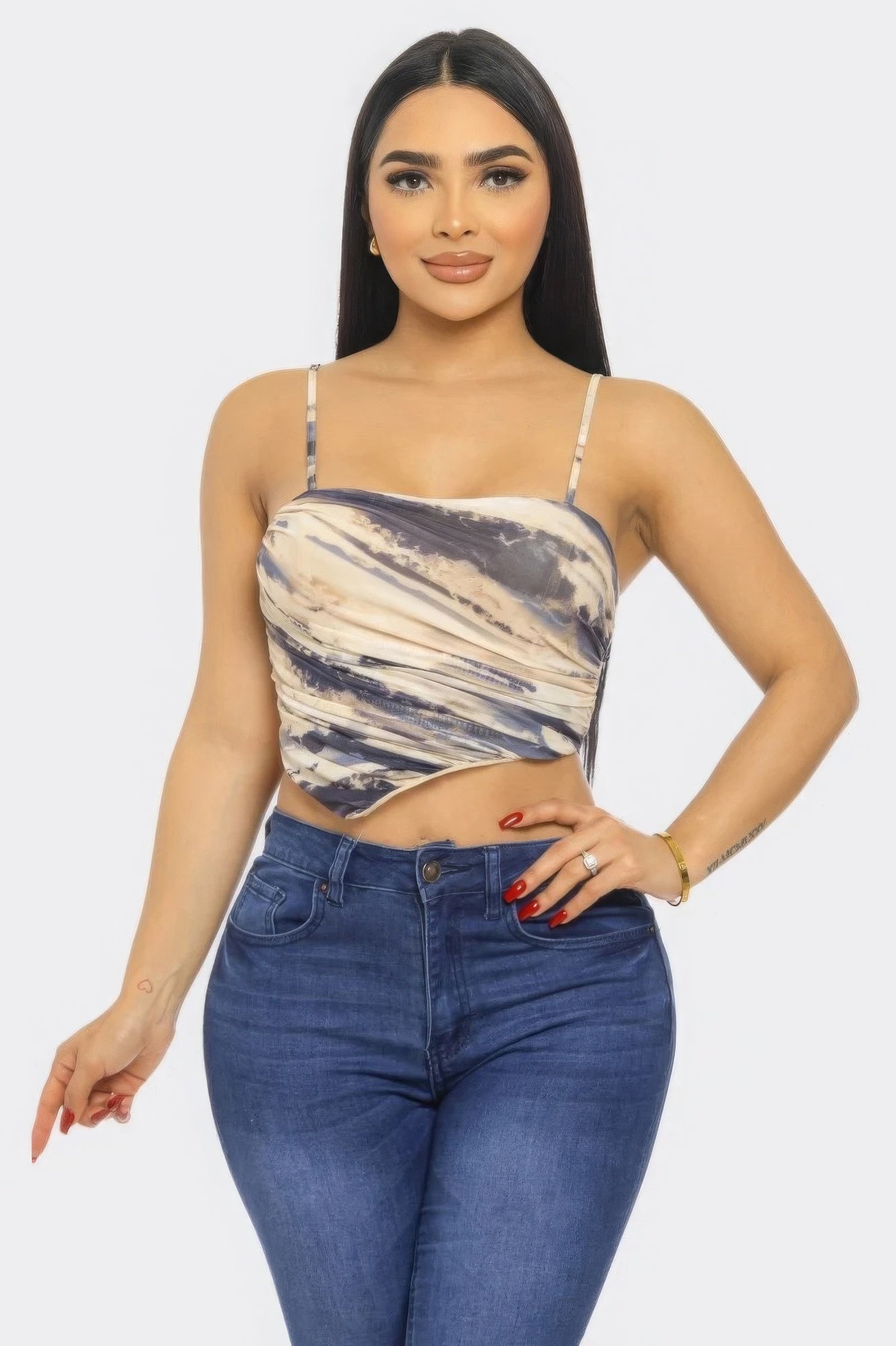 Swirl Mesh Print Top