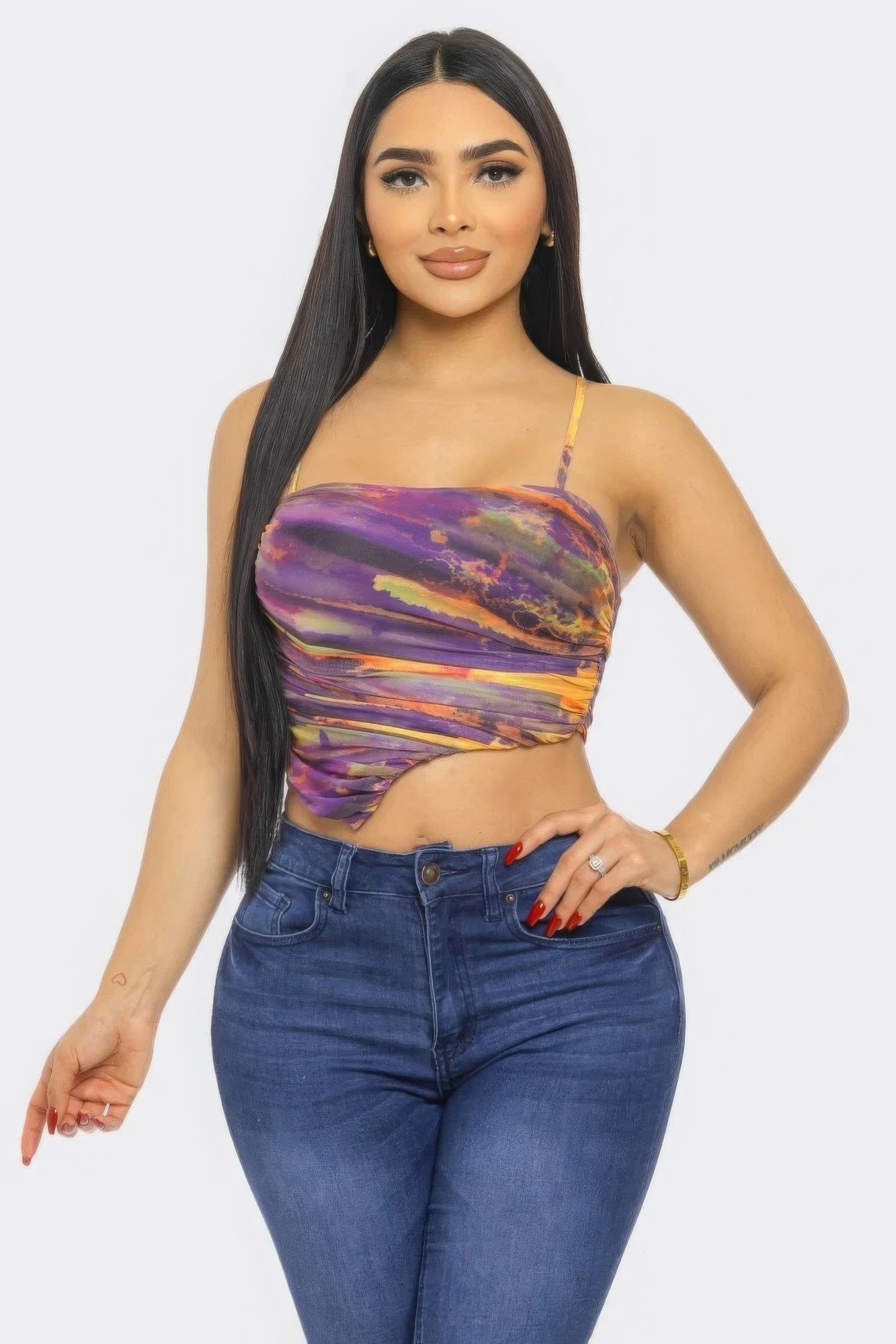 Swirl Mesh Print Top