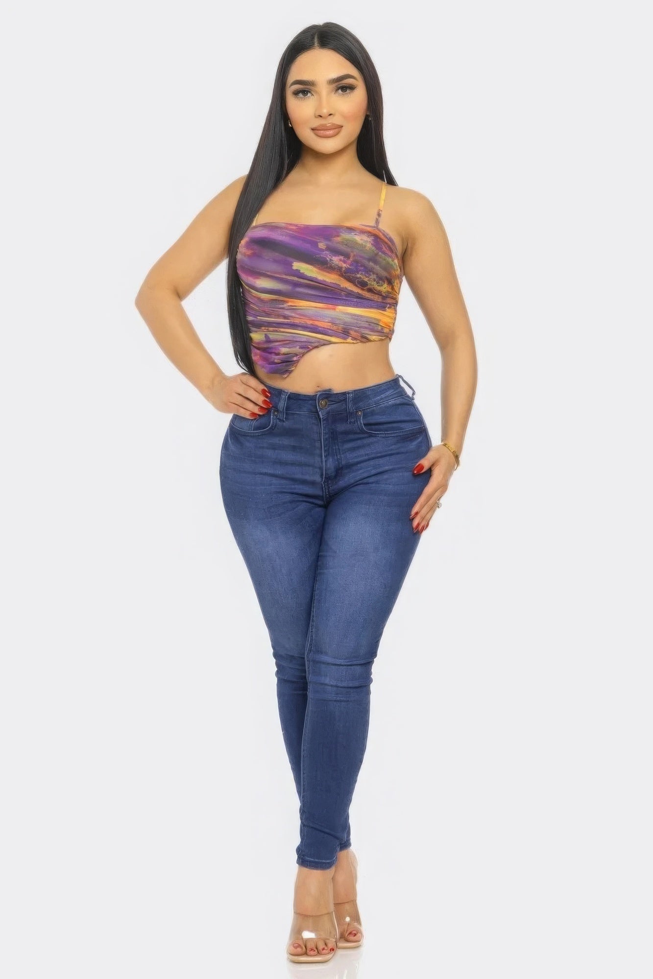 Swirl Mesh Print Top
