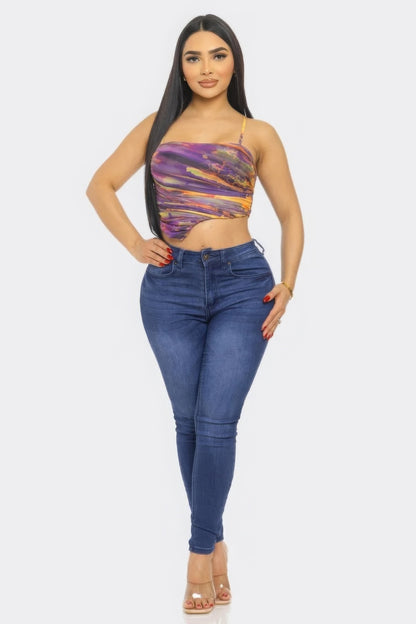 Swirl Mesh Print Top