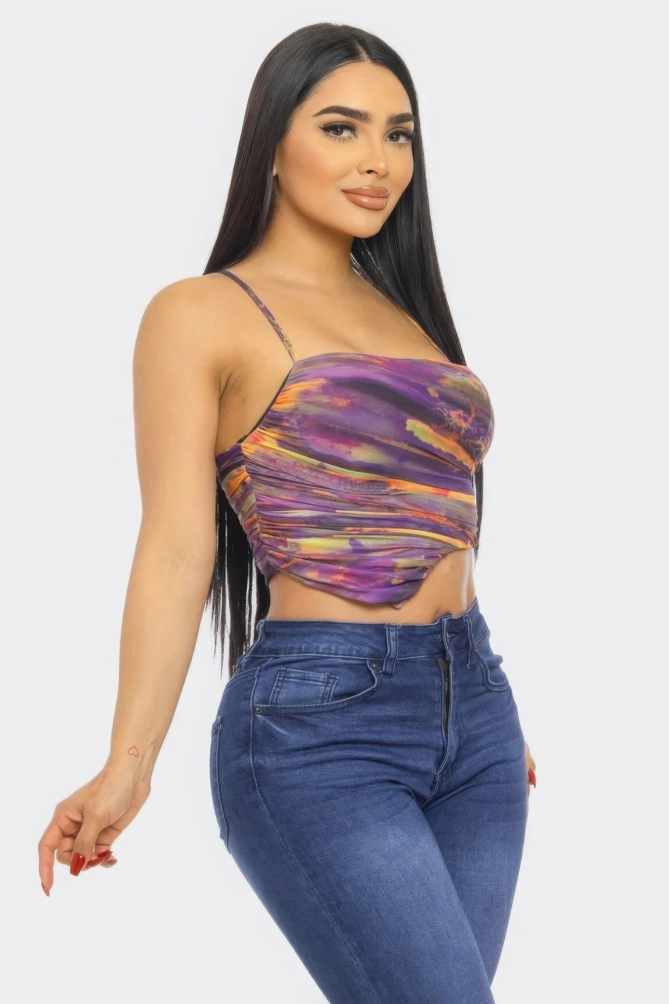 Swirl Mesh Print Top