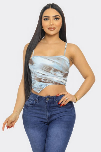 Swirl Mesh Print Top