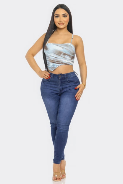 Swirl Mesh Print Top