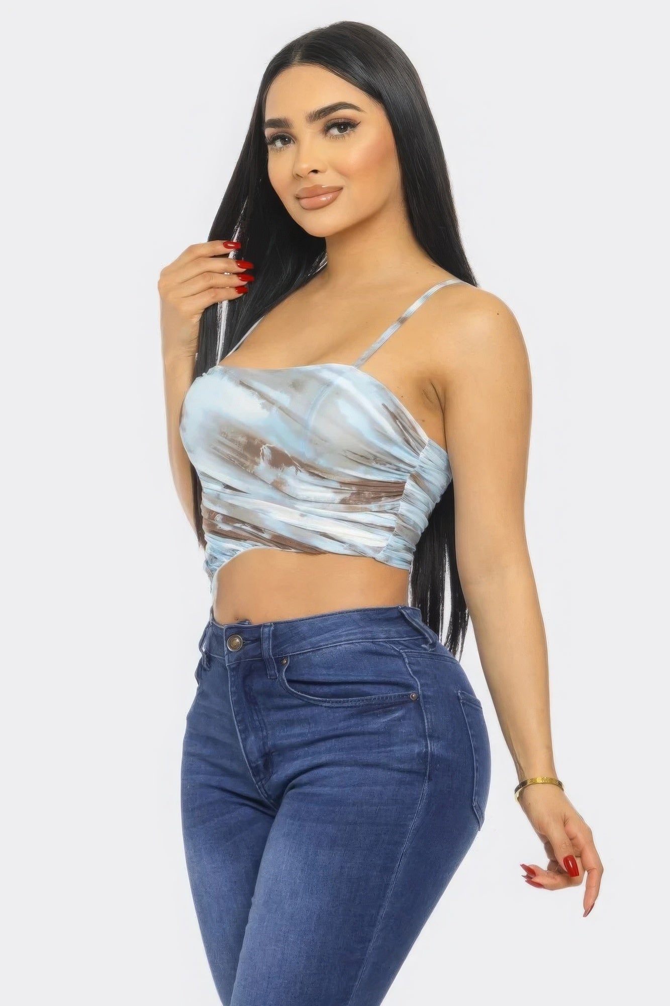 Swirl Mesh Print Top