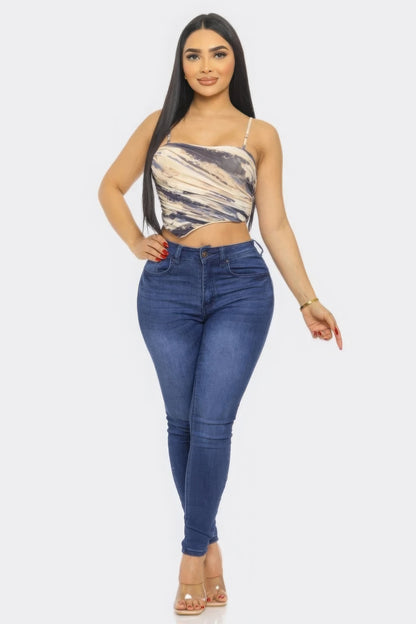 Swirl Mesh Print Top