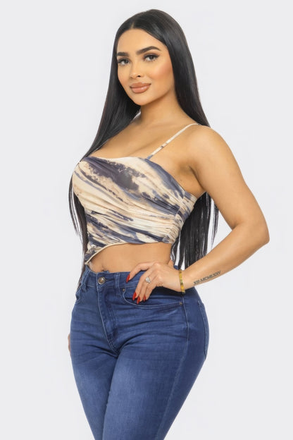 Swirl Mesh Print Top