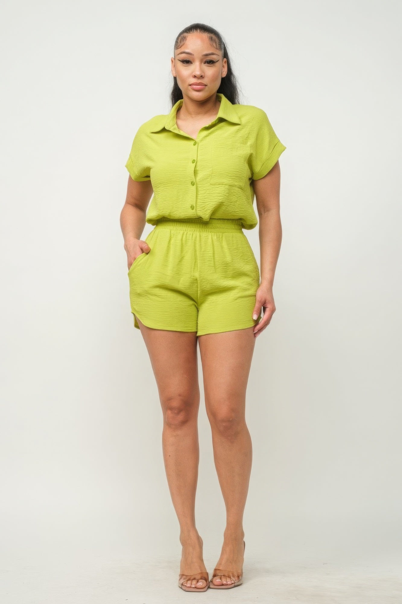 Button Down Loose Fit Shorts Set