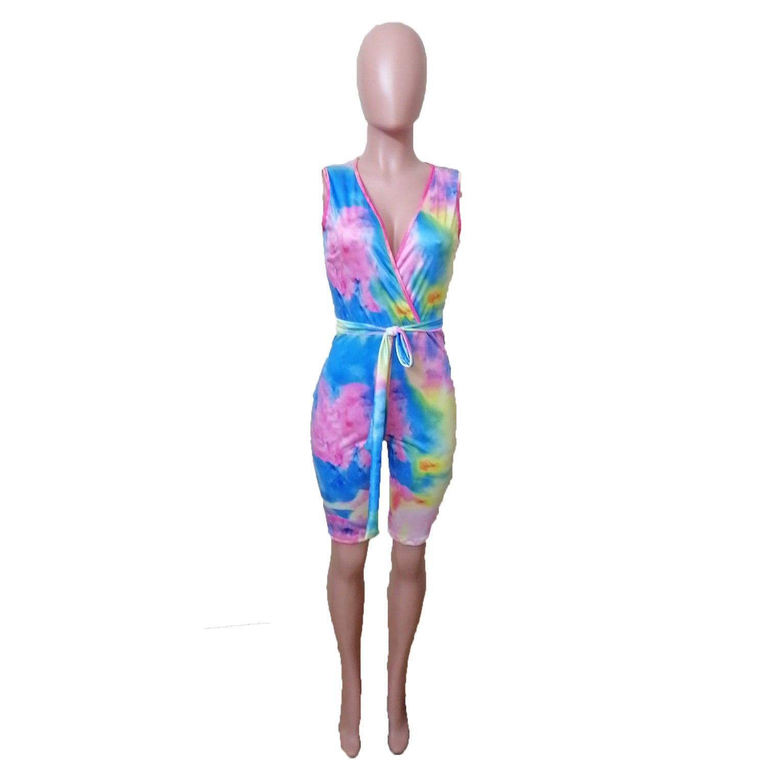 Tie-dye Print Cami Romper with Belt (M) - Jus Fancee Boutique