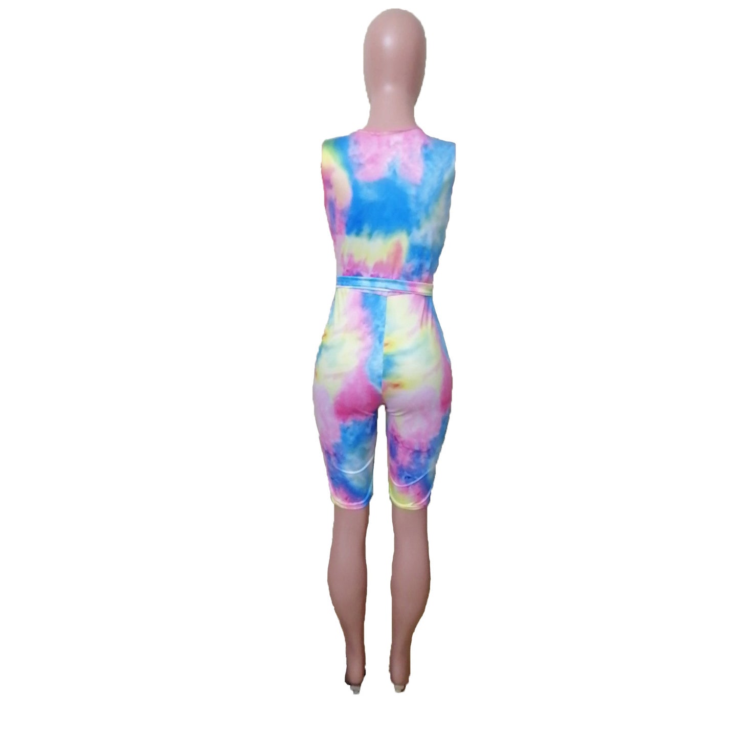Tie-dye Print Cami Romper with Belt (M) - Jus Fancee Boutique