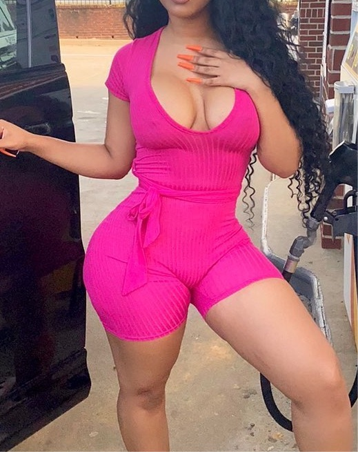 Ribbed Bodycon Rompers with Belt - Jus Fancee Boutique