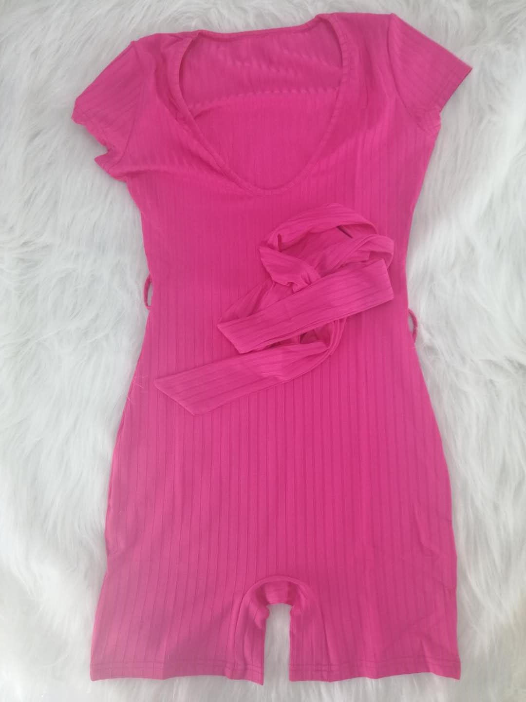 Ribbed Bodycon Rompers with Belt - Jus Fancee Boutique