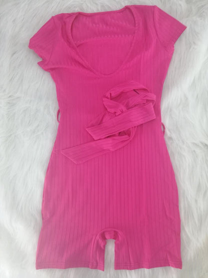 Ribbed Bodycon Rompers with Belt - Jus Fancee Boutique