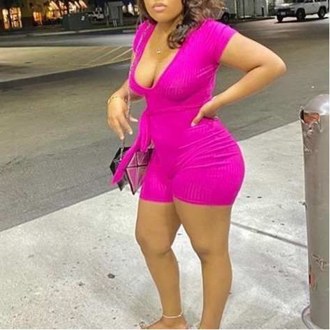 Ribbed Bodycon Rompers with Belt - Jus Fancee Boutique