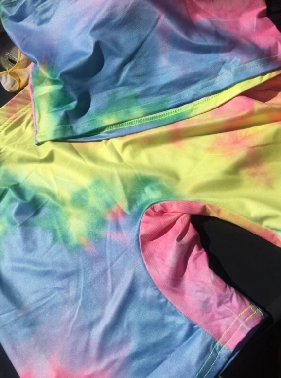 Tie Dye Crop Bandeau Top With Shorts (M) - Jus Fancee Boutique