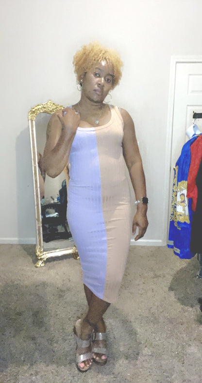 Casual Two-tone Midi Dress
