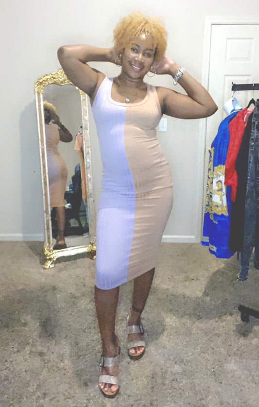 Casual Two-tone Midi Dress