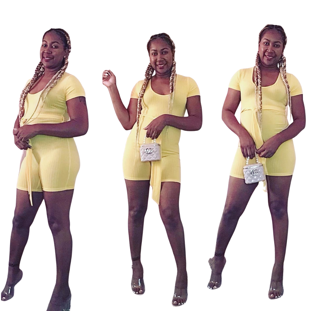 Ribbed Bodycon Rompers with Belt - Jus Fancee Boutique