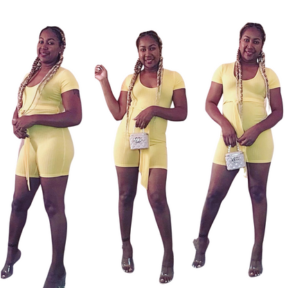 Ribbed Bodycon Rompers with Belt - Jus Fancee Boutique