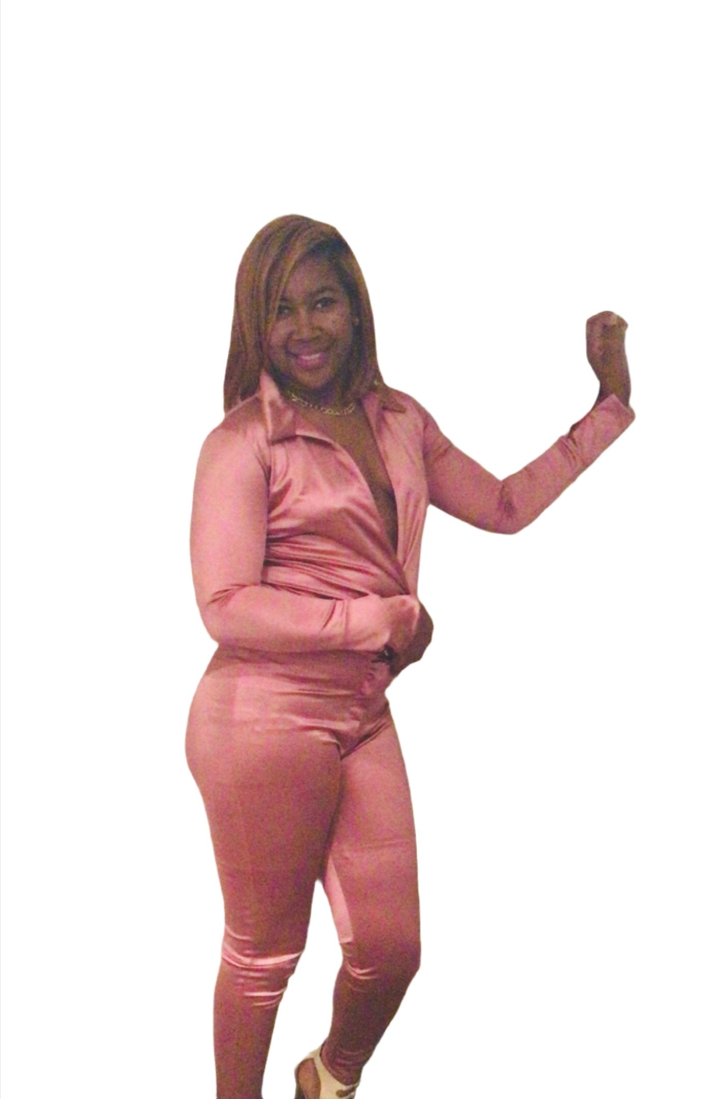 Pink Satin Bodysuit and Pants Set - Jus Fancee Boutique