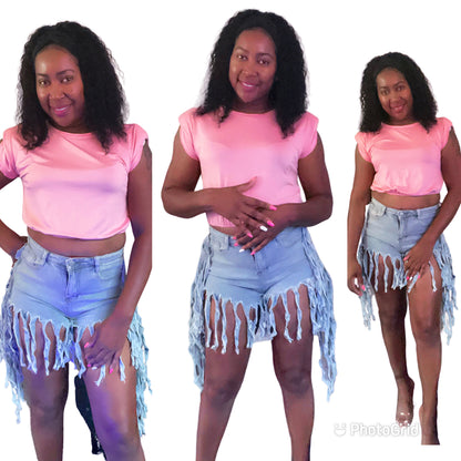 Denim Tassel Jeans Shorts