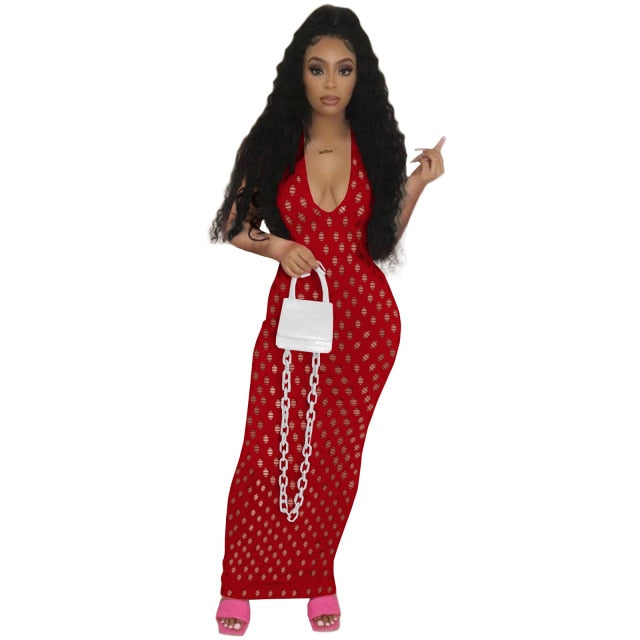 See Through Deep V Neck Long Maxi Dress Sheer - Jus Fancee Boutique
